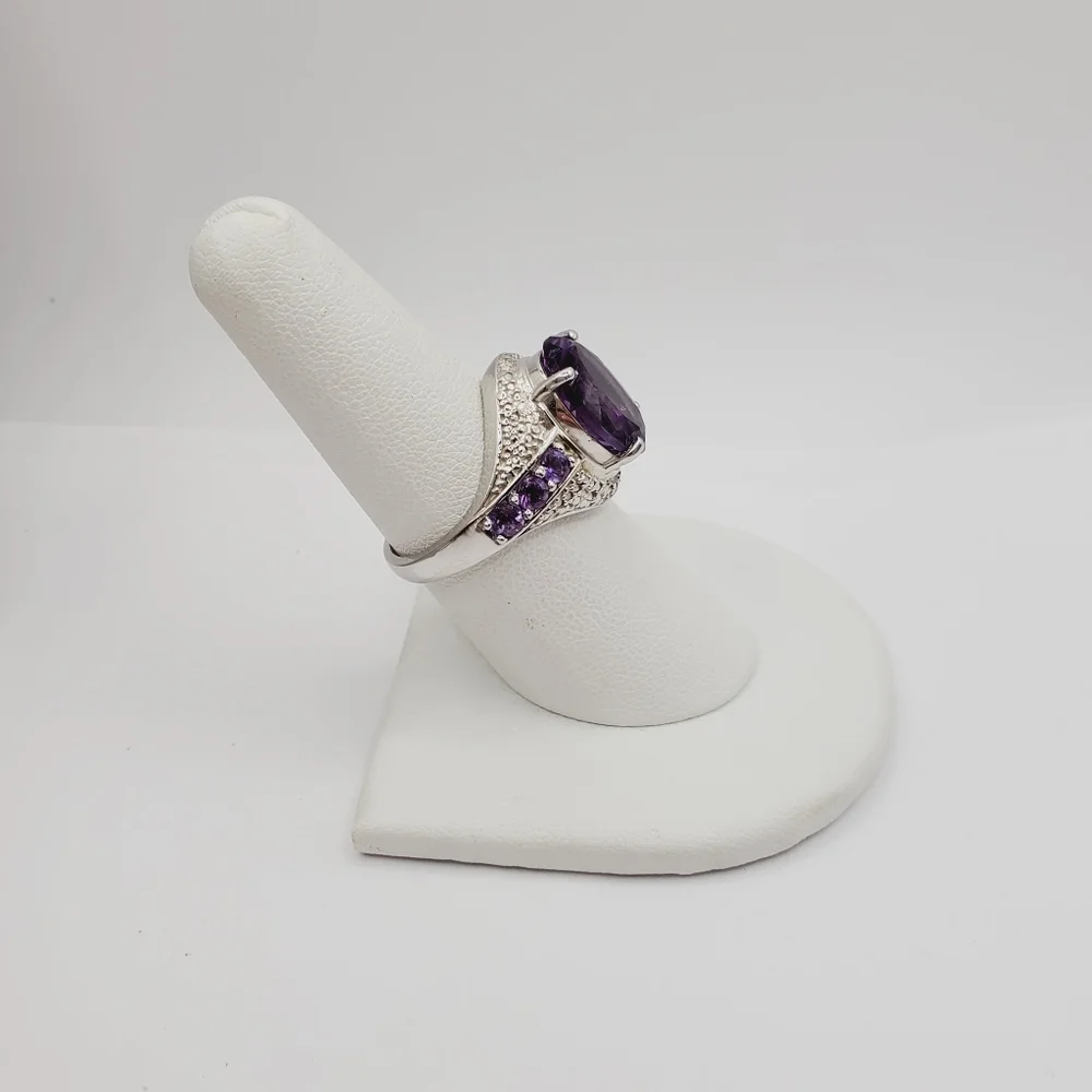 925 Sterling Silver Ring Amethyst Ring Purple Ring Oval Statement Ring size 8